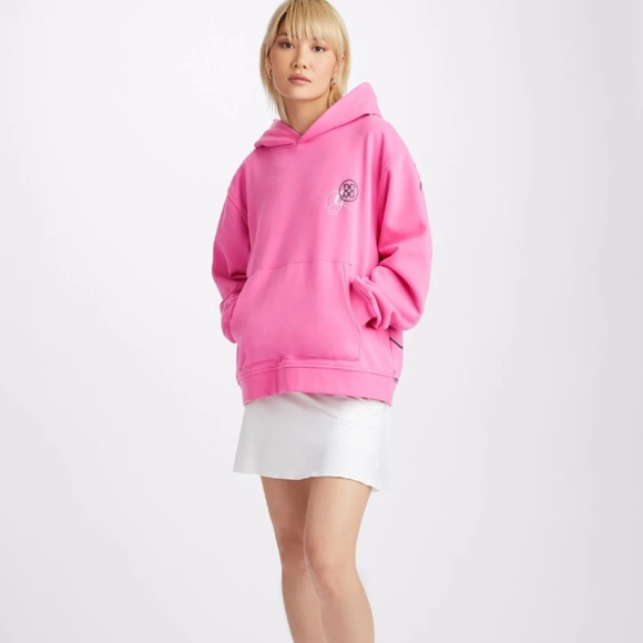 G04 Unisex Oversized French Terry Pink Day Glow Golf Outdoor Athleasure Hoodie - Picture 1 of 12